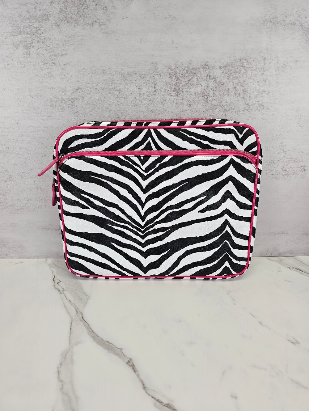 Zebra Print Laptop Case With Pink Trim